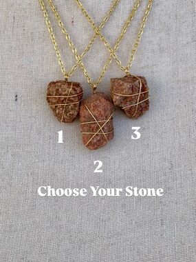Handmade Raw Red Sand Stone Necklace Gold Tone Wire Wrapped - Choose Your Stone